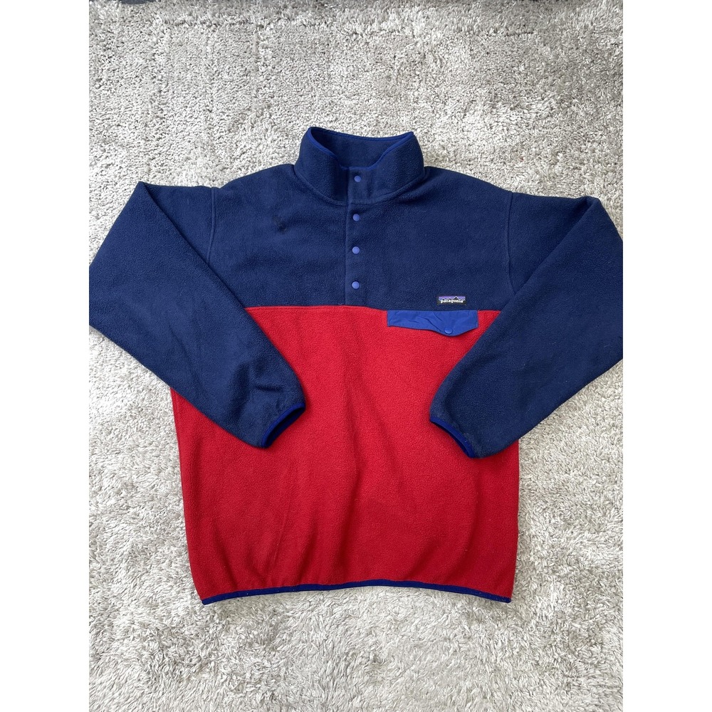 Patagonia Synchilla Snap-T Fleece Pullover Mens Large Blue Red Colorblock 25580